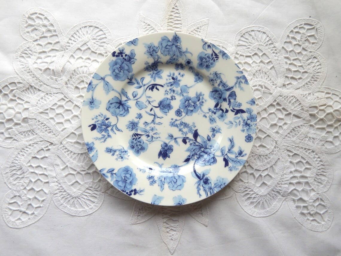 Blue and White Heritage Flowers Side Plate Salad 7.5 inch