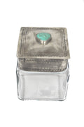 SMALL GLASS BOTTOM CANISTER W/ SILVER & TURQ