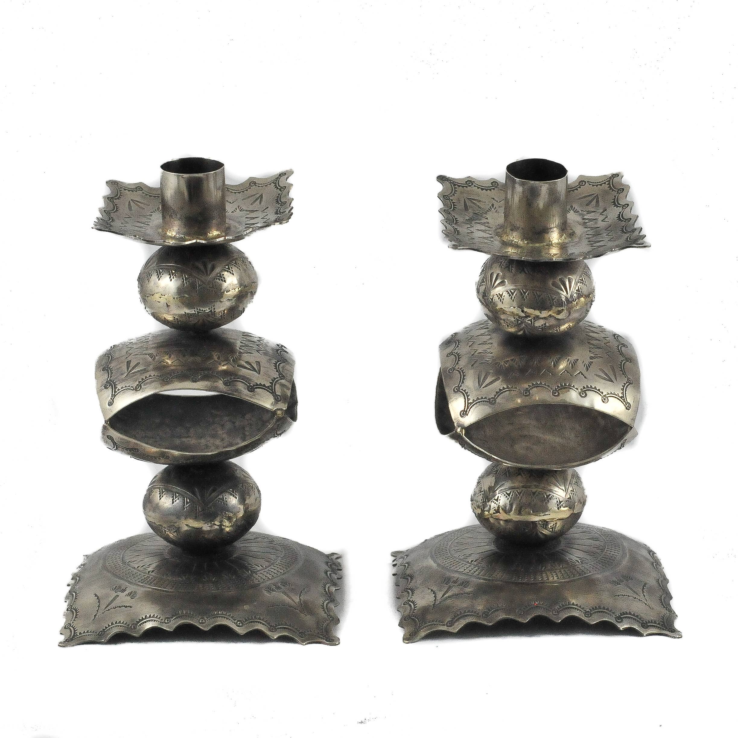 TALL PAIR- STAMPED CANDLE HOLDERS