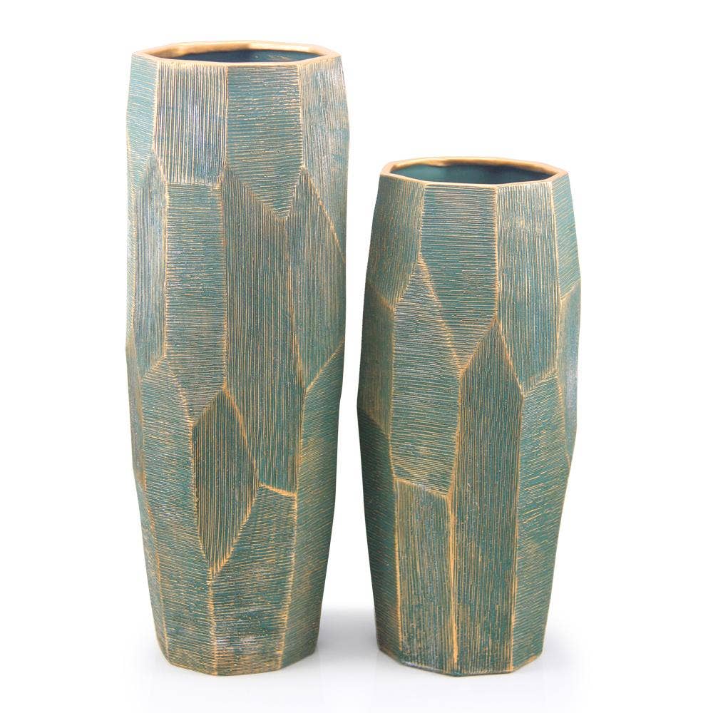 Geometric Etched Ceramic Vase
