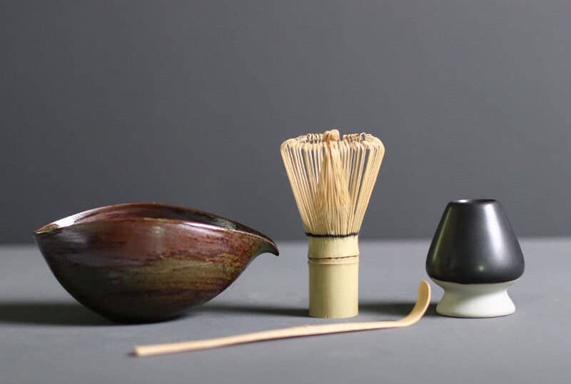 Gohobi Ceramic Matcha Set with Bamboo Whisk, whisk holder an
