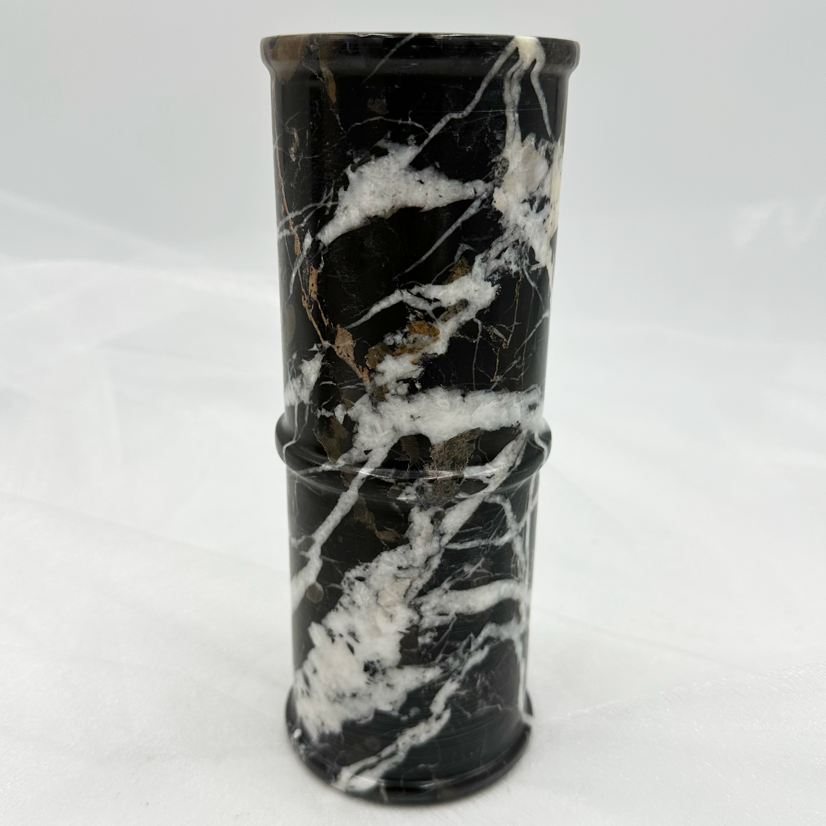 8" Cylindrical Vase in Marble & Onyx: Black & Gold Marble