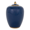 Lapis Blue and Gold Ceramic Round Urn, 12h"