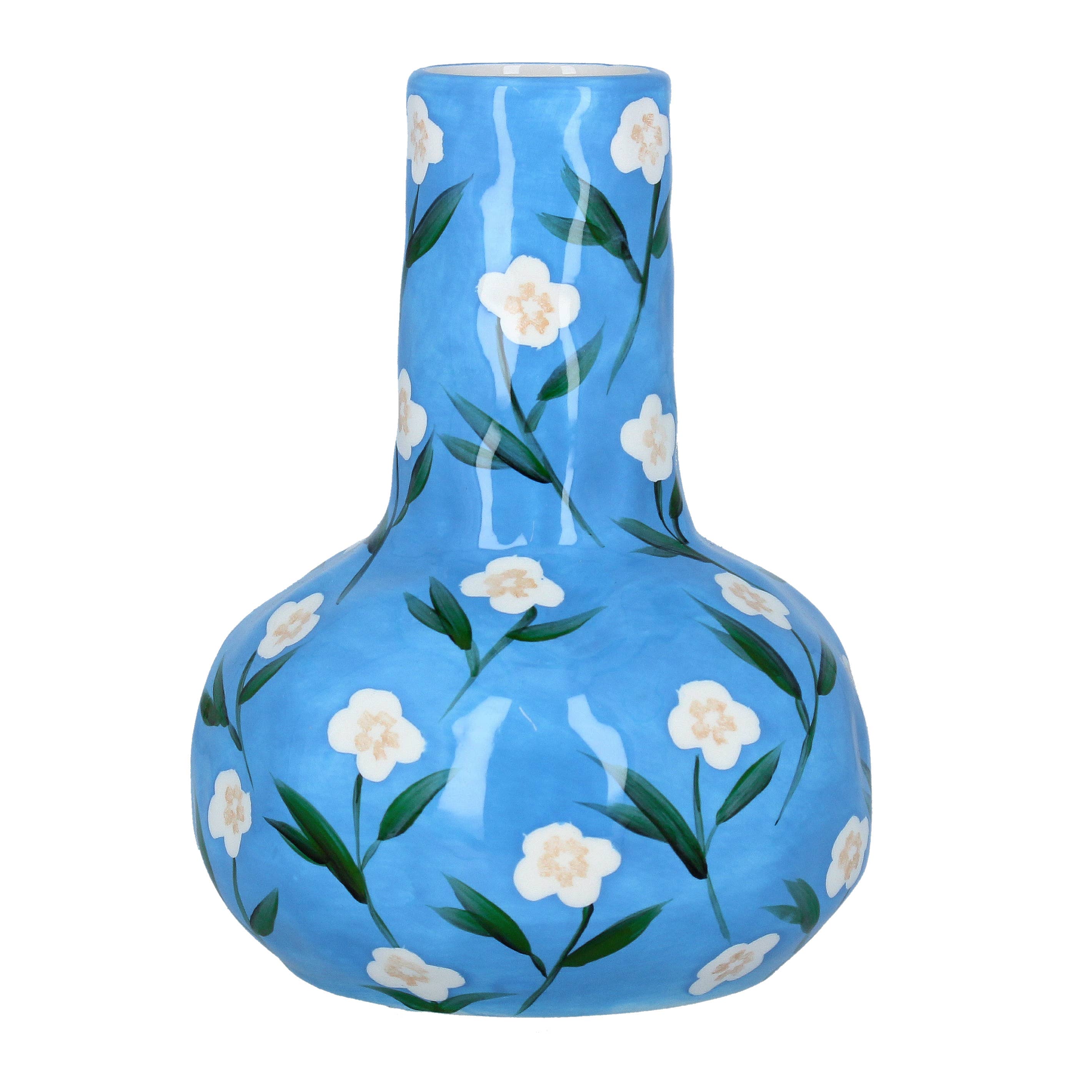 GE32047 Blue Painted Flowers Ceramic Decorative Vase, Lrg