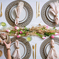 Set X 4 Woven Natural Straw Black Circular Placemats