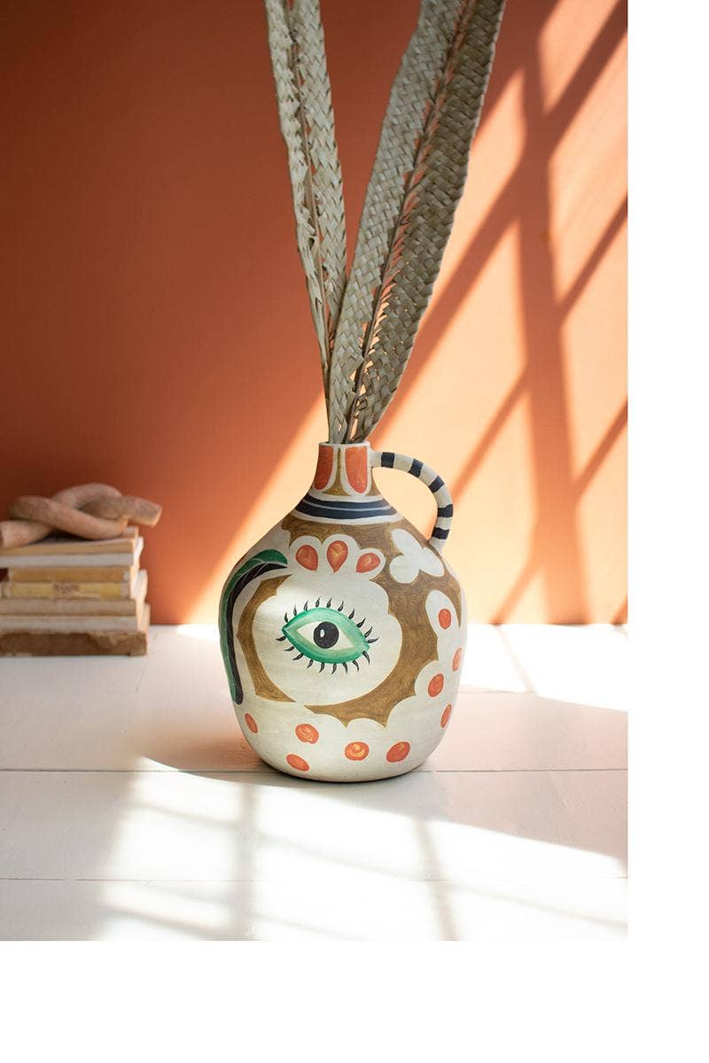 Hand-Painted Ceramic Pitcher with Eye